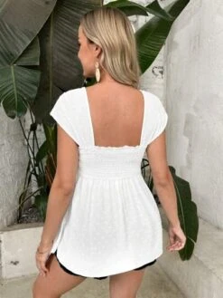 SHEIN Maternity Swiss Dot Frill Trim Peplum Blouse