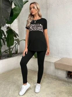 SHEIN Maternity Leopard Print Tee & Adjustable Waist Leggings -Curated Swimwear 1683868679eec9d858b1cc9228bb196ced0b77621e thumbnail 405x552