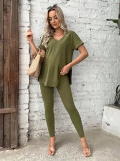 SHEIN Maternity Solid V Neck Tee & Adjustable Waist Leggings -Curated Swimwear 16838688528b59460909516c9e0a9dcff4d4d78eee thumbnail 405x552