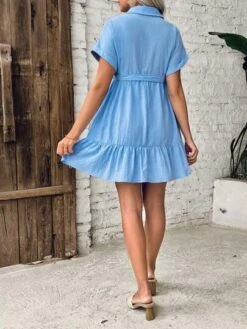 SHEIN Maternity Batwing Sleeve Ruffle Hem Belted Shirt Dress