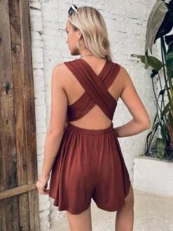 SHEIN Maternity Surplice Neck Belted Romper