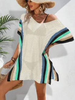 Striped Pattern Batwing Sleeve Cover Up Dress Without Bikini -Curated Swimwear 1683876945e81e8d06fe1b61d8b81140cb2892953d thumbnail 405x552
