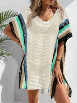 Striped Pattern Batwing Sleeve Cover Up Dress Without Bikini -Curated Swimwear 168387695081eea516c448da1e797a60d2200d8e5d thumbnail 405x552