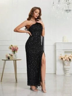 One Shoulder Split Thigh Sequin Formal Dress -Curated Swimwear 1683893612ab04fd981fdf4a4986bb27095993342f thumbnail 405x552