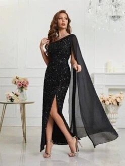 One Shoulder Split Thigh Sequin Formal Dress -Curated Swimwear 168389361408507cbccab2e002aa5aceb6e09a157f thumbnail 405x552