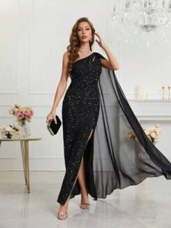One Shoulder Split Thigh Sequin Formal Dress -Curated Swimwear 1683893616f02ddfcdc85d38330fa4277fc57671c7 thumbnail 405x552