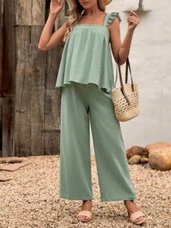 SHEIN Maternity Ruffle Trim Top & Wide Leg Pants -Curated Swimwear 1683952830b7ca06161f5e4abc4556e856a7dc58cb thumbnail 405x552