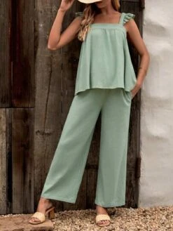 SHEIN Maternity Ruffle Trim Top & Wide Leg Pants -Curated Swimwear 1683952833ba5475aa74c0e14decbc3183bfd039b4 thumbnail 405x552