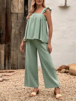 SHEIN Maternity Ruffle Trim Top & Wide Leg Pants -Curated Swimwear 16839528359d78a75e590c08538d7c764caeb96905 thumbnail 405x552