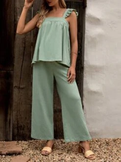 SHEIN Maternity Ruffle Trim Top & Wide Leg Pants -Curated Swimwear 1683952838955542170412a8cec23454ea501ceb39 thumbnail 405x552