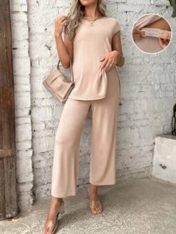 SHEIN Maternity Solid Tee & Adjustable Waist Pants -Curated Swimwear 16840836388c27b60b344b2446b620c2bed944df57 thumbnail 405x552