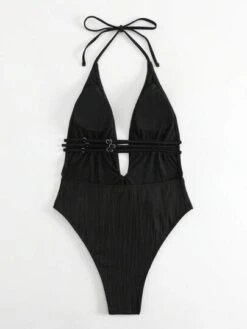 SHEIN Plunging Neck Tie Back One Piece Swimsuit