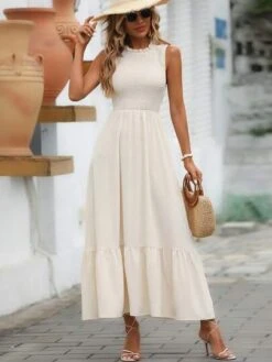 SHEIN VCAY Solid Ruffle Hem Dress -Curated Swimwear 168411546771963a308e58d1489d571c6ceb106829 thumbnail 405x552