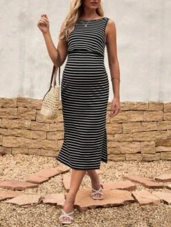 SHEIN Maternity Nursing Striped Print Split Hem Dress -Curated Swimwear 1684115561a3296132b6d78df9f8847b6ebe0bb276 thumbnail 405x552