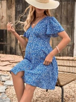SHEIN Maternity Ditsy Floral Print Button Front Dress -Curated Swimwear 1684115683dca11d0f43c22e4d37e03dfea7dcfb50 thumbnail 405x552