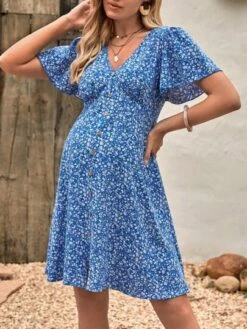 SHEIN Maternity Ditsy Floral Print Button Front Dress -Curated Swimwear 16841156914169b9209e37a10c0f7555d666df1fa9 thumbnail 405x552