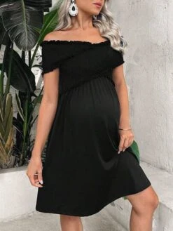 SHEIN Maternity Off Shoulder Frill Trim Dress -Curated Swimwear 1684115694e11ae29c19f2e9bca836d9edaccd627e thumbnail 405x552