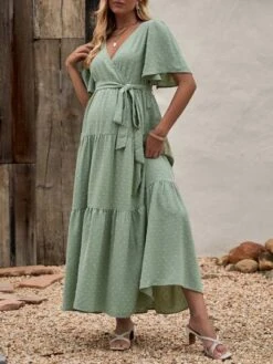 SHEIN Maternity Swiss Dot Butterfly Sleeve Ruffle Hem Belted Dress -Curated Swimwear 1684115733819adaf6e669f5bbf8cc9005fa1c6e2f thumbnail 405x552