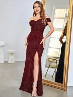 Cold Shoulder Split Thigh Glitter Formal Dress -Curated Swimwear 1684116482f9f8a523c1f007fd29a07e333a7e0b3b thumbnail 405x552
