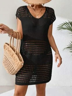 Hollow Out Batwing Sleeve Cover Up Dress Without Bikini -Curated Swimwear 1684149955e13669eab38002520f57f6cf6510367c thumbnail 405x552