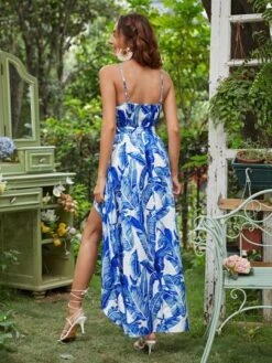 SHEIN VCAY Tropical Print Split Thigh Cami Dress