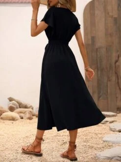 SHEIN LUNE Solid Belted A-line Dress