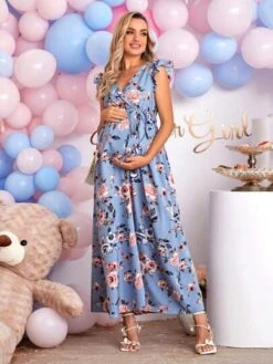 SHEIN Maternity Floral Print Ruffle Trim Belted Dress -Curated Swimwear 16843914207add45fe6803628df71c6f59b2fd0e43 thumbnail 405x552