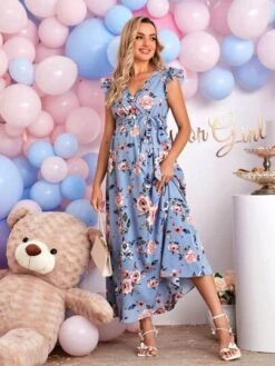 SHEIN Maternity Floral Print Ruffle Trim Belted Dress -Curated Swimwear 16843914242fe66ef4d5d4dadb53c054cbf74b8fc9 thumbnail 405x552