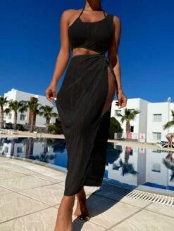 Cut Out Knot Side One Shoulder Slit Thigh Cover Up Dress Without Bikini -Curated Swimwear 16847193215d30f44cbd2e1d83e4819cfb10702ec0 thumbnail 405x552