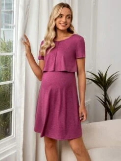 SHEIN Maternity Solid Nursing Detail Tee Dress -Curated Swimwear 168473837282e667cc1a96ba58d006b956ca5fc7c9 thumbnail 405x552