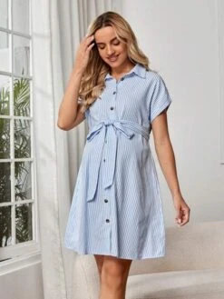 SHEIN Maternity Striped Print Belted Shirt Dress -Curated Swimwear 16847384057ba6e85a1e6c3b06f72711bcd7c7f644 thumbnail 405x552