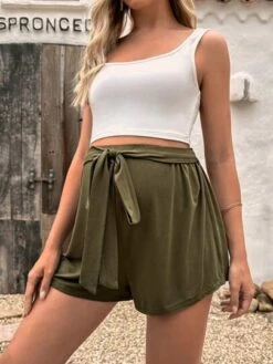 SHEIN Maternity Solid Adjustable Waist Belted Shorts -Curated Swimwear 1684744708191bad17569df270859d84a94eec934c thumbnail 405x552