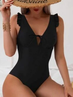 Ruffle Trim Tie Front Ruched Bust One Piece Swimsuit -Curated Swimwear 1684771265818ca8f8d66f4456246421bfa0663514 thumbnail 405x552