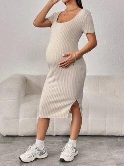 SHEIN Maternity Ribbed Knit Split Dress -Curated Swimwear 1684829029dc0a36b17b2bf00af523eafedfc0055c thumbnail 405x552