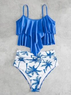 Tropical Print Ruffle Hem Ruched Bikini Swimsuit -Curated Swimwear 16849056051b81a6a0941da71c1424d32917335efe thumbnail 405x552