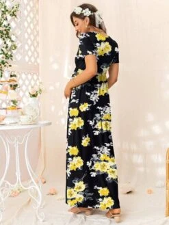 DEARCASE Maternity Floral Print Surplice Neck Dress