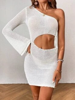 SHEIN VCAY One Shoulder Cut Out Drawstring Side Trumpet Sleeve Cover Up Dress Without Bikini -Curated Swimwear 168493430385a26ff18c97ebba52b7bfbe0c902ee7 thumbnail 405x552