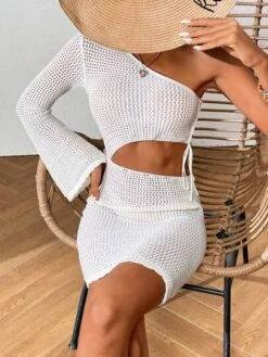 SHEIN VCAY One Shoulder Cut Out Drawstring Side Trumpet Sleeve Cover Up Dress Without Bikini -Curated Swimwear 1684934336d1cf89c12719fb2c9014e1361c9f8f19 thumbnail 405x552