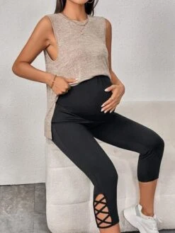 SHEIN Maternity Wide Waistband Criss Cross Hem Capri Leggings -Curated Swimwear 1684986104ad7b89ffa7ffebb49a02b0979ccebd61 thumbnail 405x552