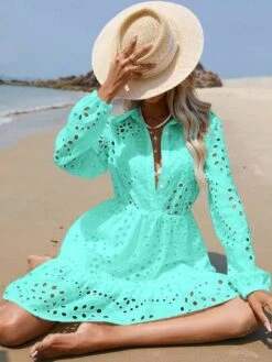 SHEIN VCAY Eyelet Embroidery Ruffle Hem Shirt Dress -Curated Swimwear 16850119138eee9c57723dd375f2dc0c495e98ffd9 thumbnail 405x552