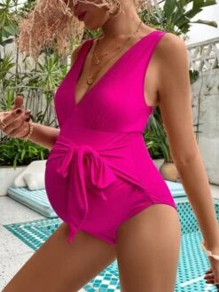SHEIN Maternity Knot Side Plunging Neck One Piece Swimsuit -Curated Swimwear 1685017879faa9e7ebdfc050c8944d3569607eef0e thumbnail 405x552