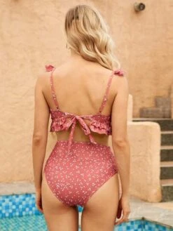 SHEIN Maternity Polka Dot Print Ruffle Trim Bikini Swimsuit
