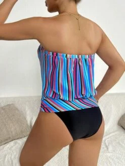 SHEIN Striped Bandeau Bikini Swimsuit