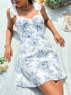 SHEIN WYWH Floral Print Tie Shoulder Cami Dress