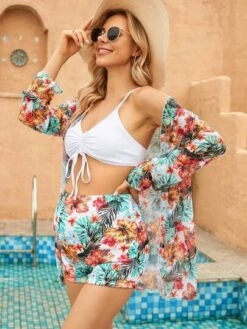 SHEIN Maternity 3pcs Tropical Print Drawstring Bikini Swimsuit With Kimono -Curated Swimwear 168533818642932b6f9c88fe1a2b57ad3b3adb1874 thumbnail 405x552