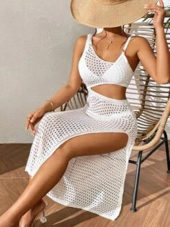 Hollow Out One Shoulder Cut Out Waist Split Thigh Cover Up Dress -Curated Swimwear 168534045914713b67a26be7af11d7ca638440127b thumbnail 405x552