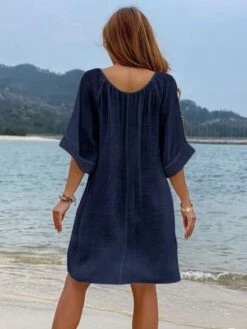 SHEIN VCAY Tassel Tie Neck Batwing Sleeve Cover Up Dress