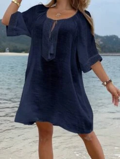 SHEIN VCAY Tassel Tie Neck Batwing Sleeve Cover Up Dress -Curated Swimwear 1685362968ae6f0efb41a4945fde0dd460f0833006 thumbnail 405x552