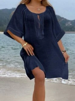 SHEIN VCAY Tassel Tie Neck Batwing Sleeve Cover Up Dress -Curated Swimwear 1685362971650c3c6678dc52f8e668761ac2474009 thumbnail 405x552