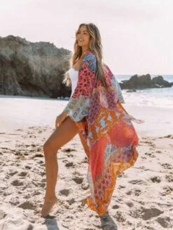 Floral Print Open Front Kimono -Curated Swimwear 1685376090e995821cf93afc99de3507503d30b5fb thumbnail 405x552